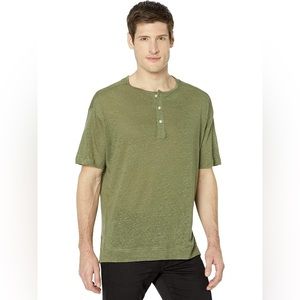 NWOT Good Man Brand Short Sleeve Olive Green Linen Henley Size Medium